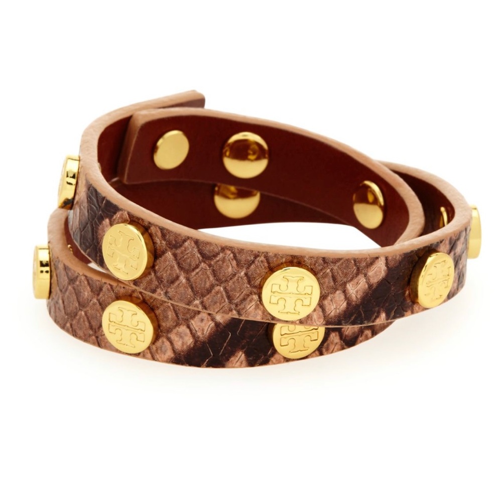 Tory Burch Snakeskin & Gold Leather Wrap Bracelet